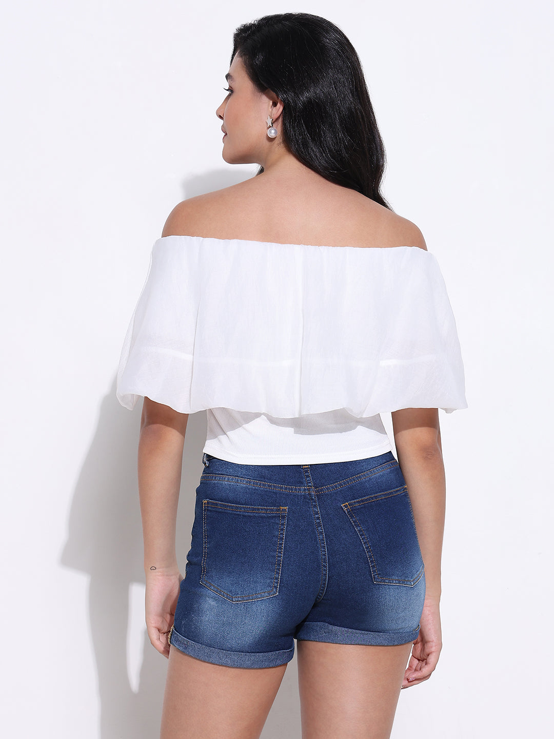 Women White Solid Top