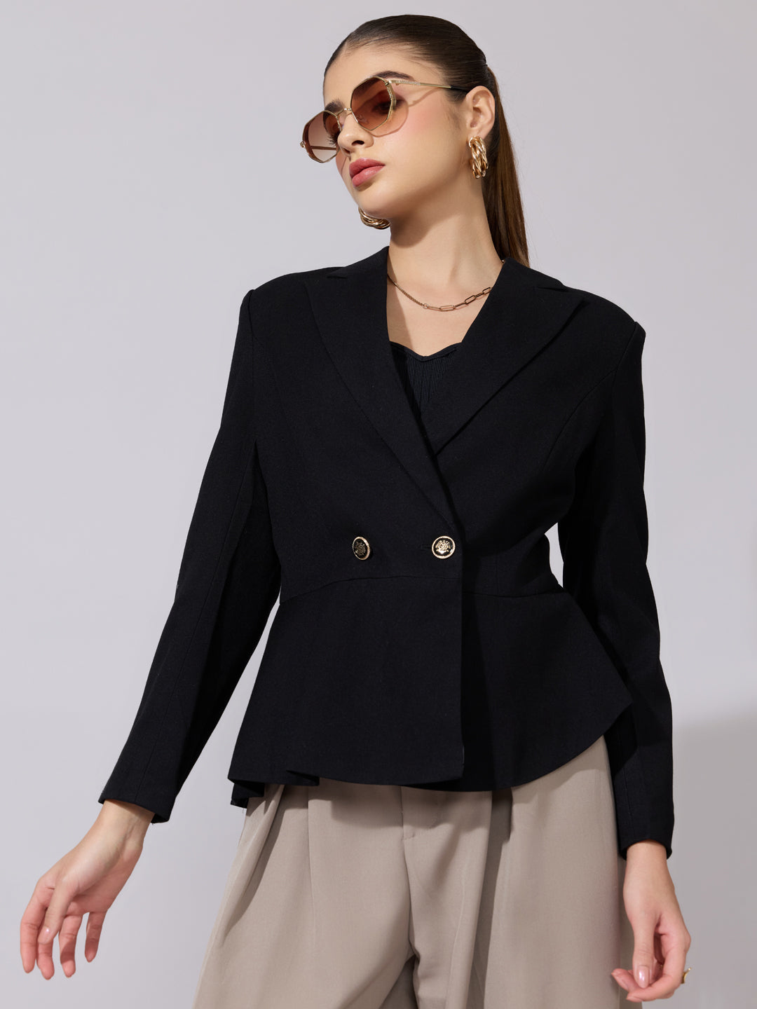 Women's Black Double Breasted Blazer