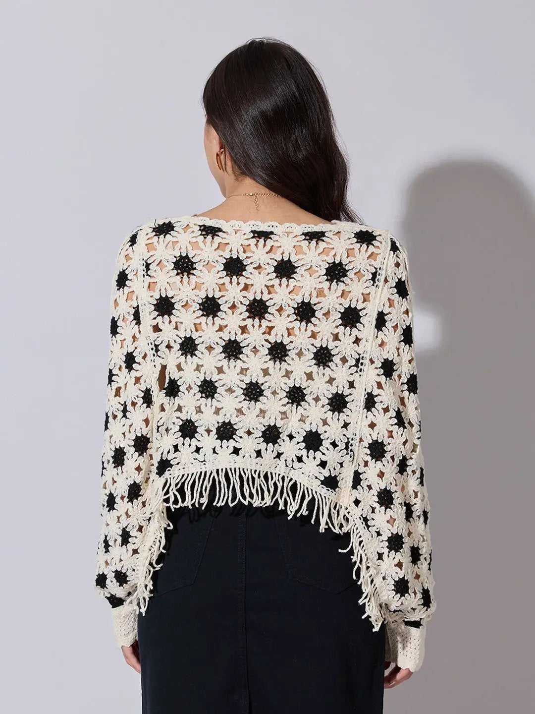 Women's Cream Crochet Crop Top with Fringe Hem - from SHOWOFFFF