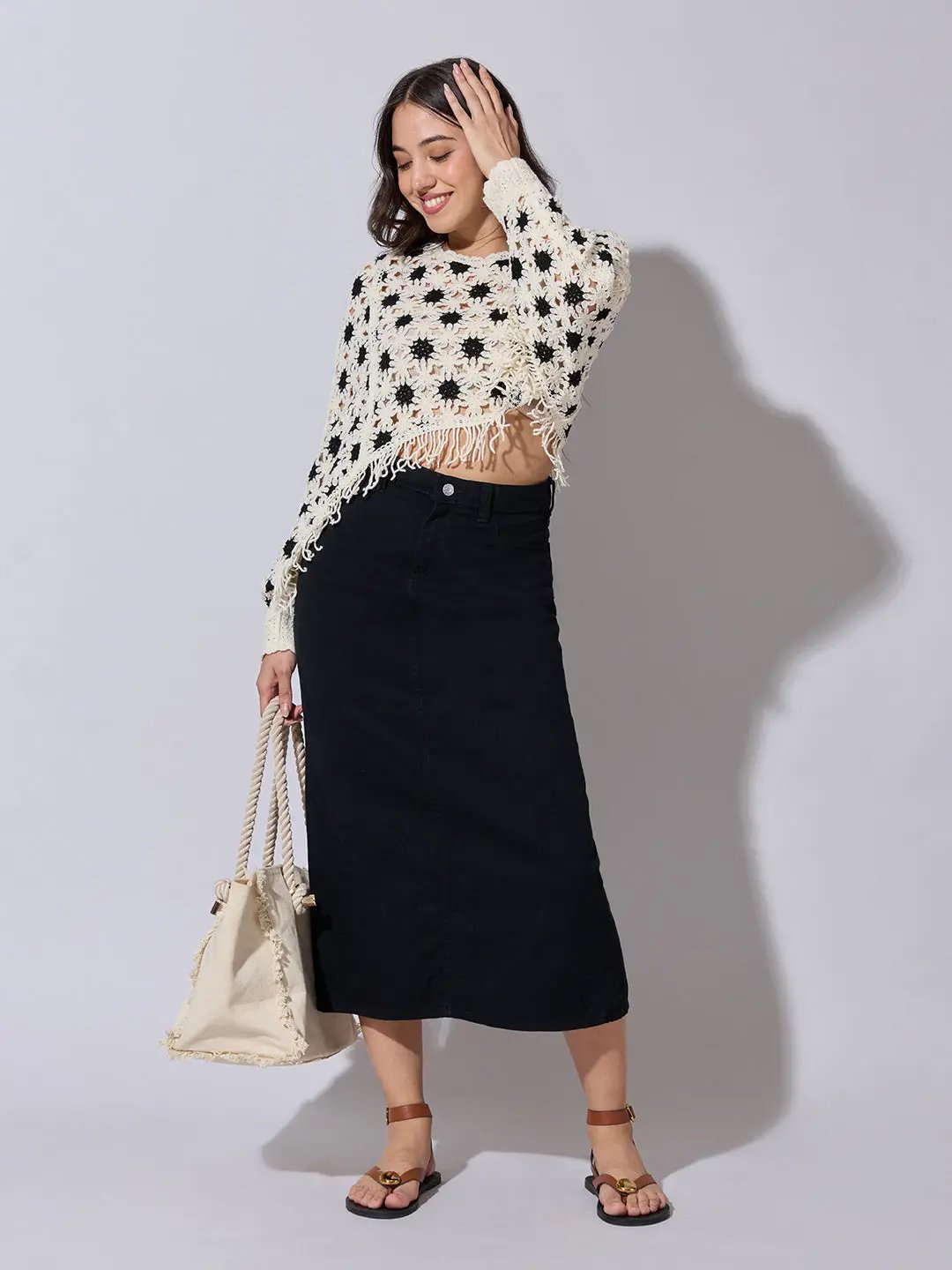 Women's Cream Crochet Crop Top with Fringe Hem - from SHOWOFFFF