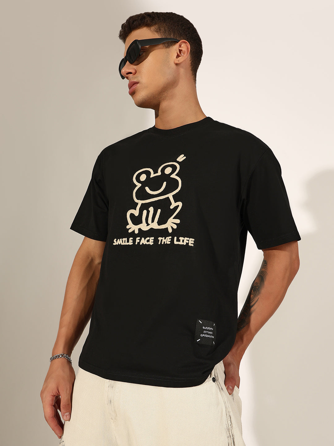 Men's Embroidered Black Relaxed T-Shirt