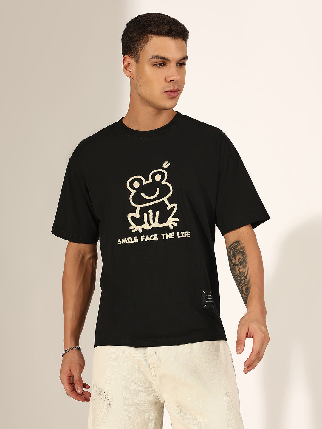 Men's Embroidered Black Relaxed T-Shirt