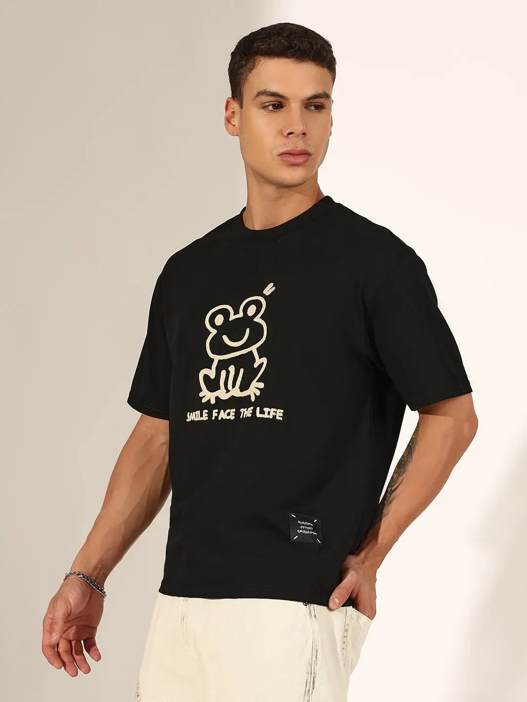 Men's Embroidered Black Relaxed T-Shirt - from SHOWOFFFF