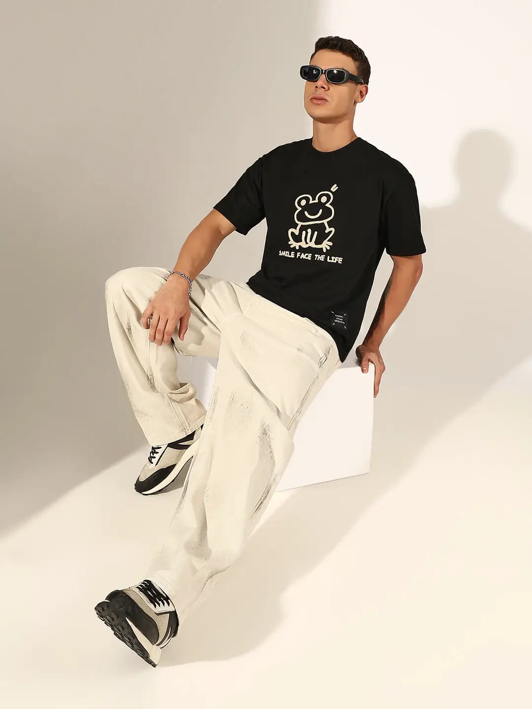 Men's Embroidered Black Relaxed T-Shirt - from SHOWOFFFF
