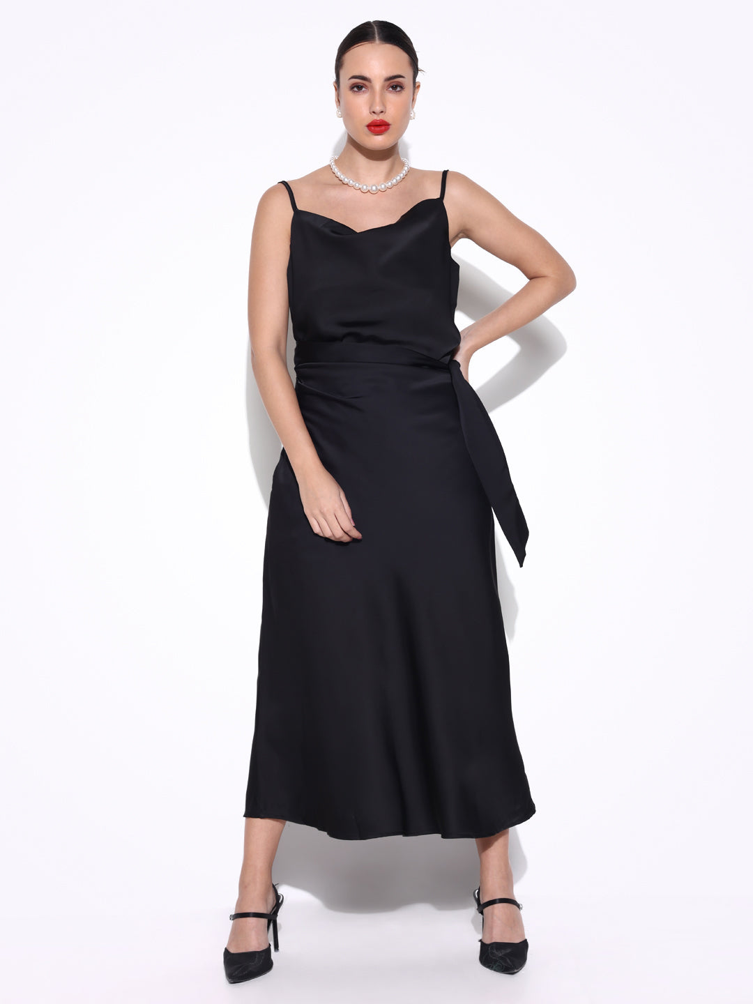 Women Solid Black A Line Dress