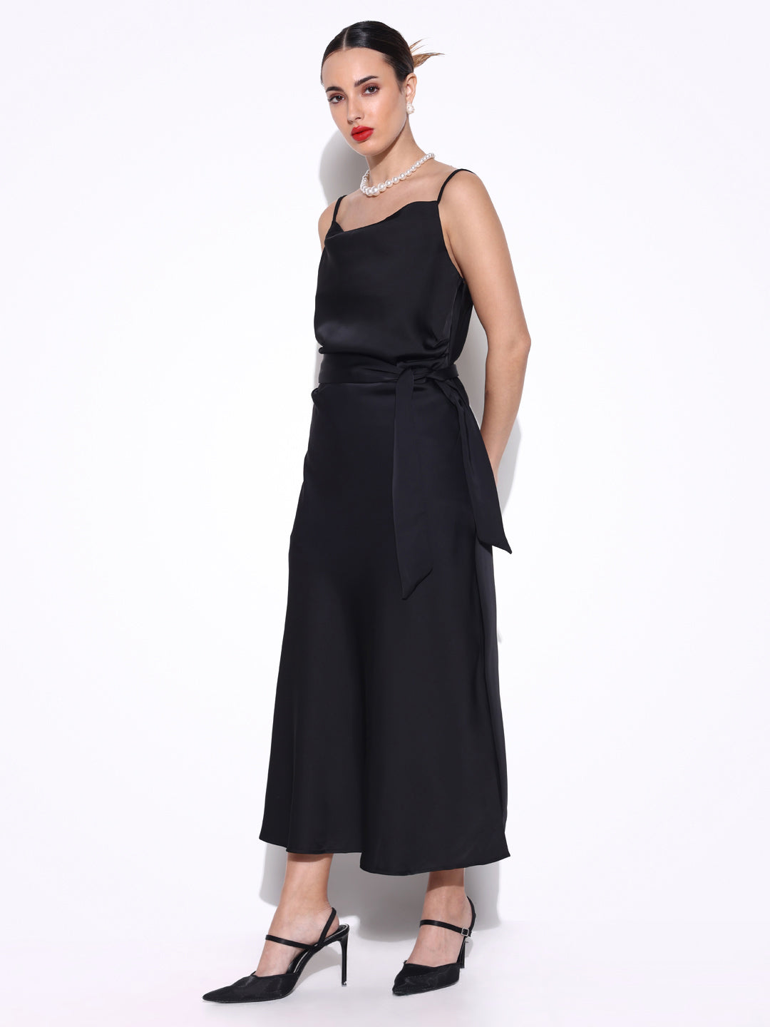 Women Solid Black A Line Dress