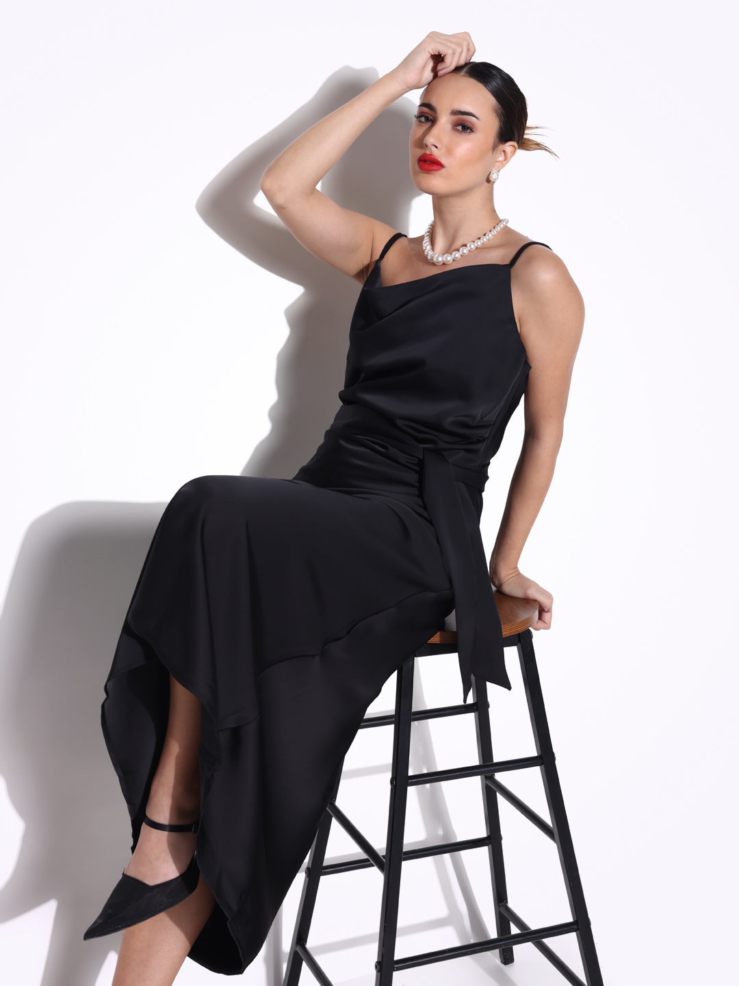 Women Solid Black A Line Dress