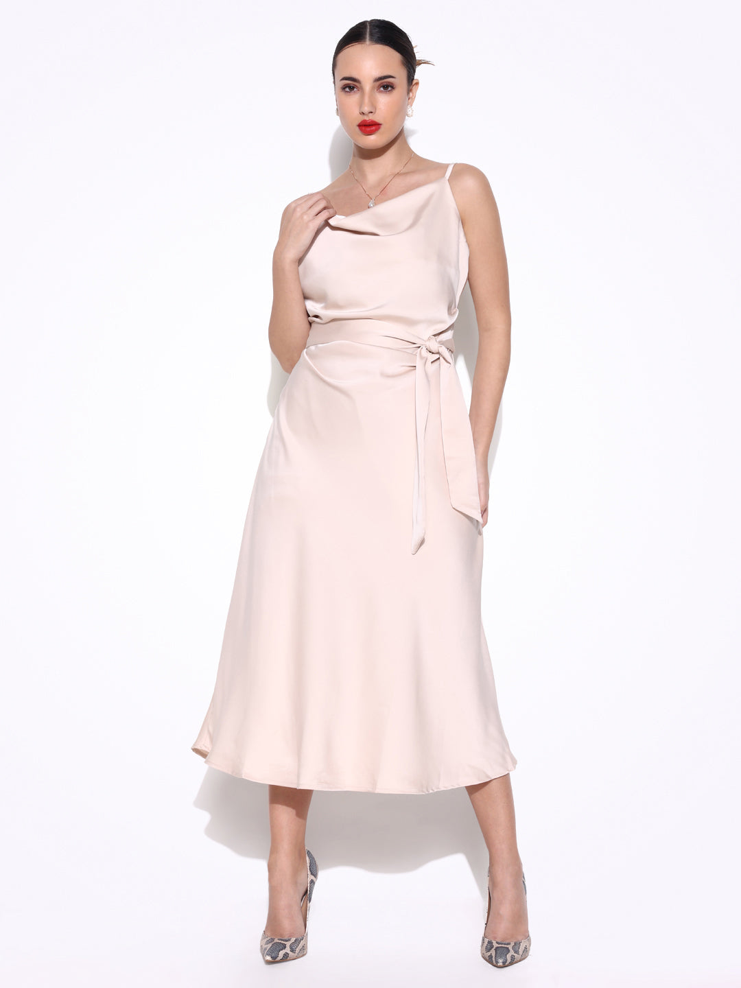 Women Solid Cream A Line Dress