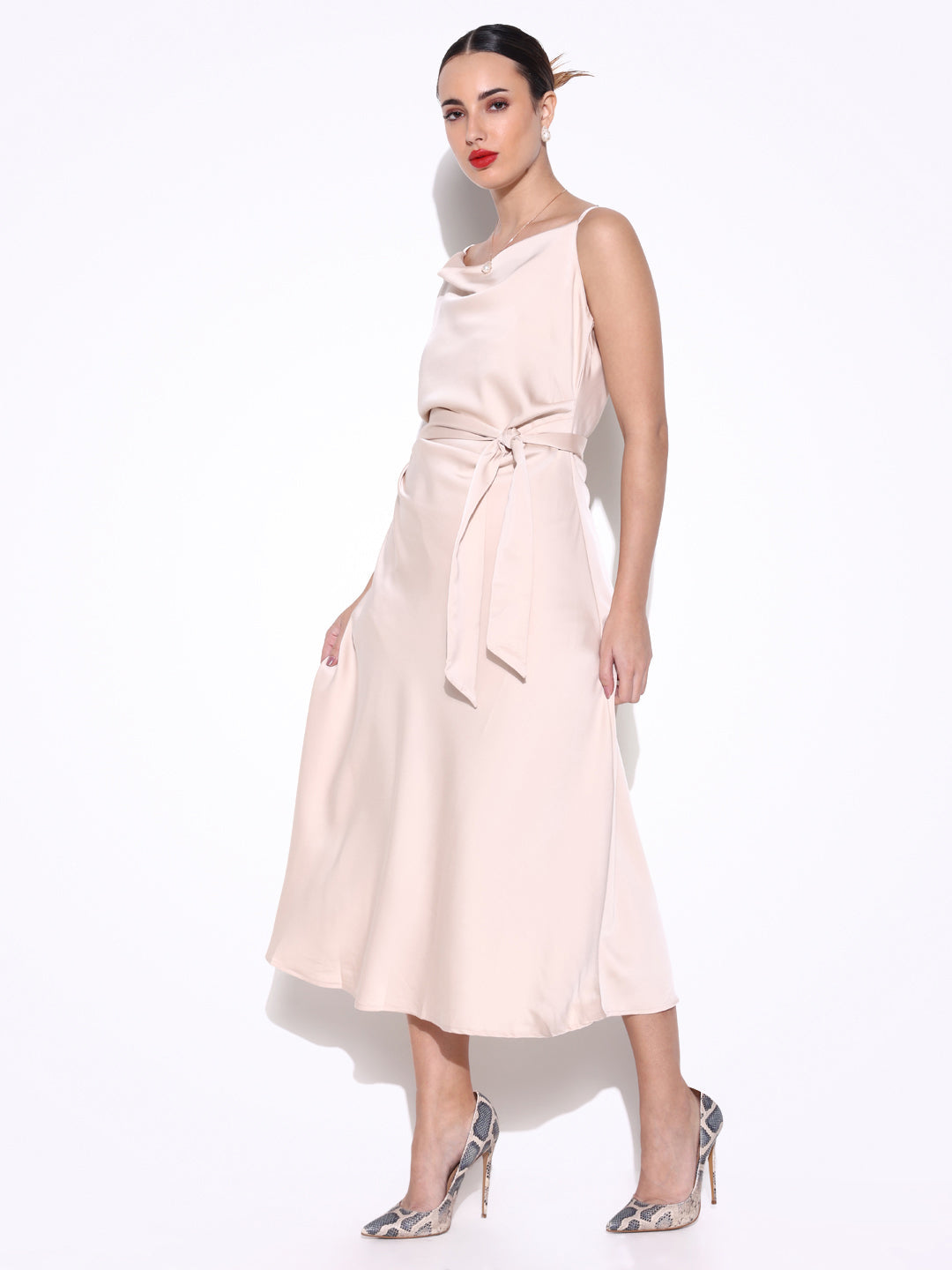 Women Solid Cream A Line Dress