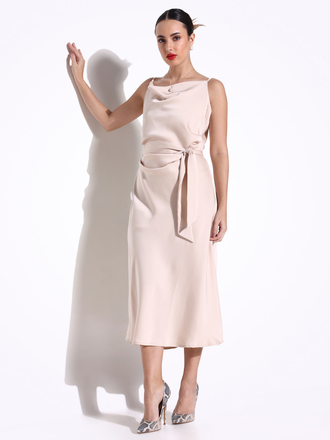 Women Solid Cream A Line Dress