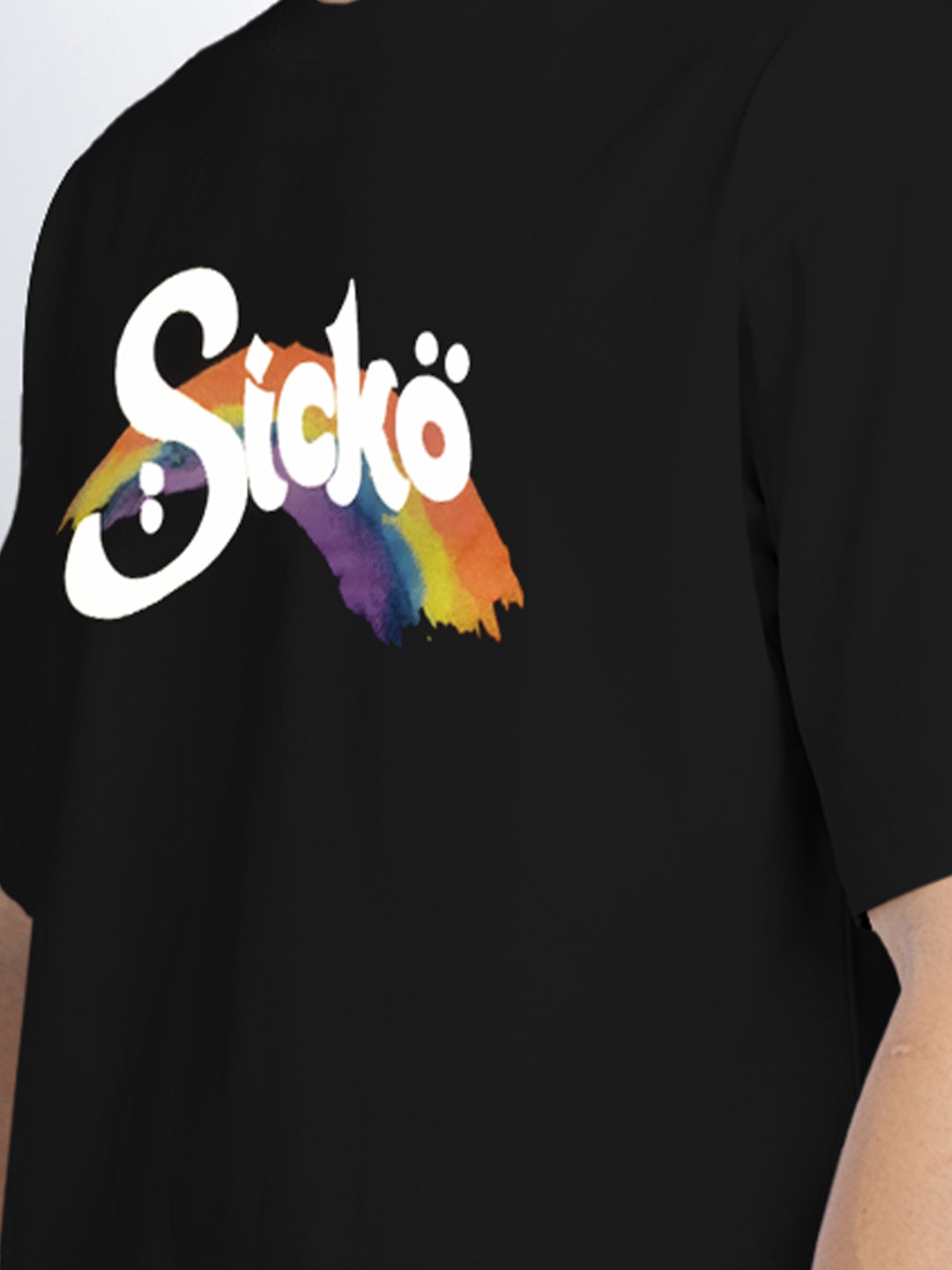 Men's Typography Black Short Sleeves Round Neck Oversized T-Shirt