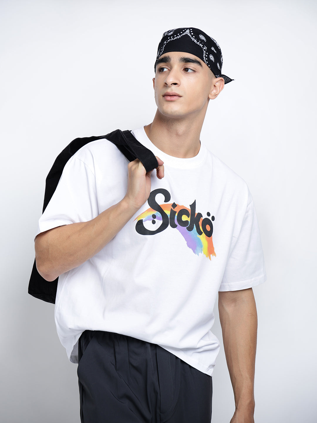 Men's Typography White Short Sleeves Round Neck Oversized T-Shirt