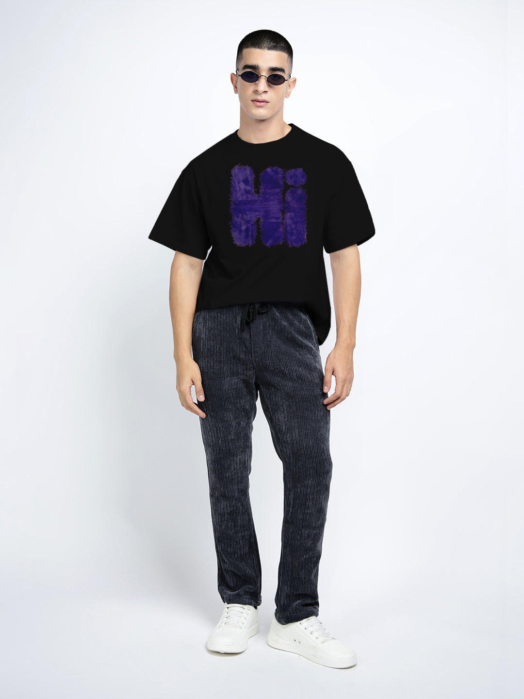 Men's Typography Black Short Sleeves Round Neck Oversized T-Shirt