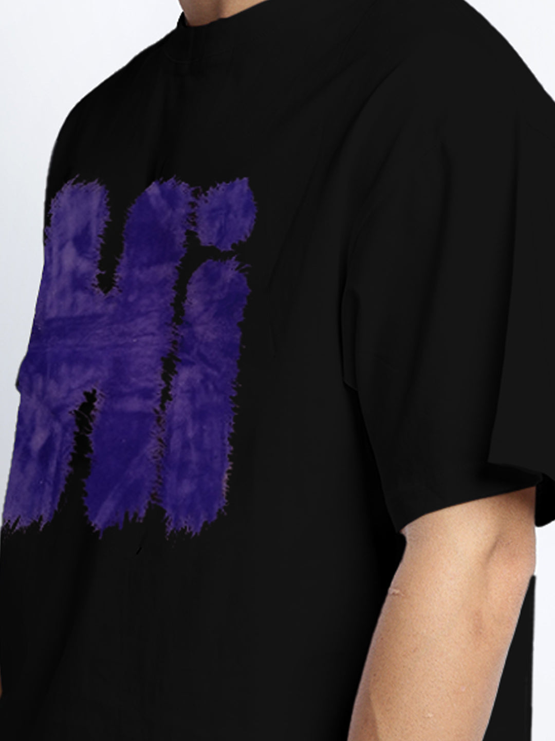 Men's Typography Black Short Sleeves Round Neck Oversized T-Shirt