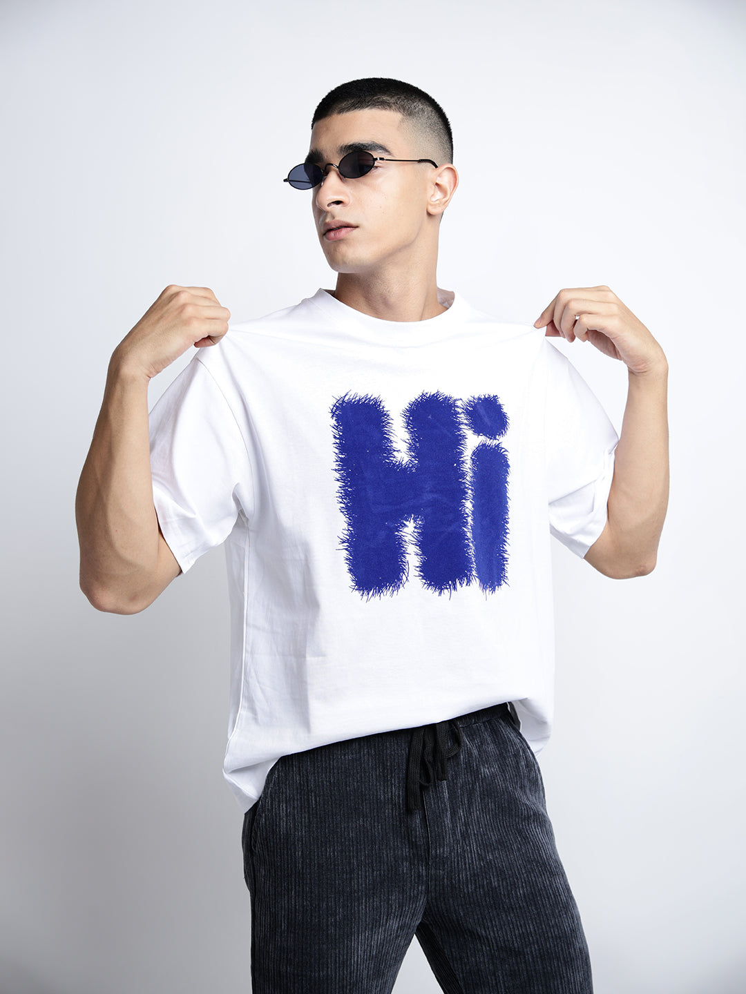 Men's Typography White Short Sleeves Round Neck Oversized T-Shirt