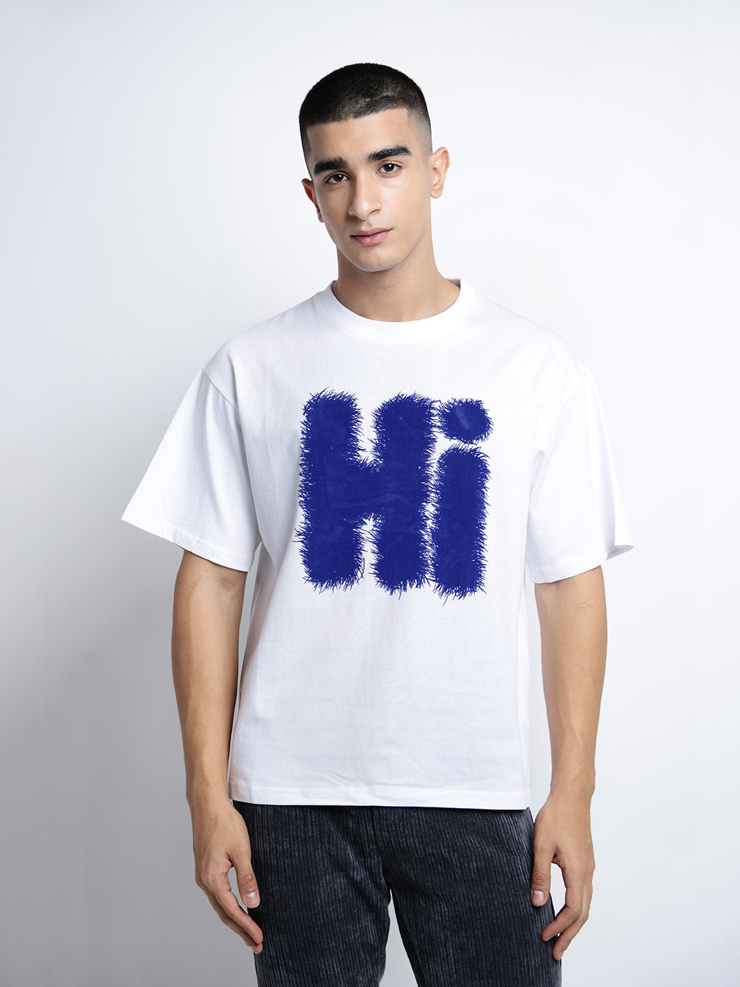 Men's Typography White Short Sleeves Round Neck Oversized T-Shirt