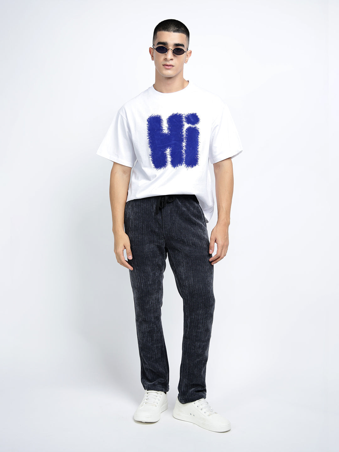 Men's Typography White Short Sleeves Round Neck Oversized T-Shirt