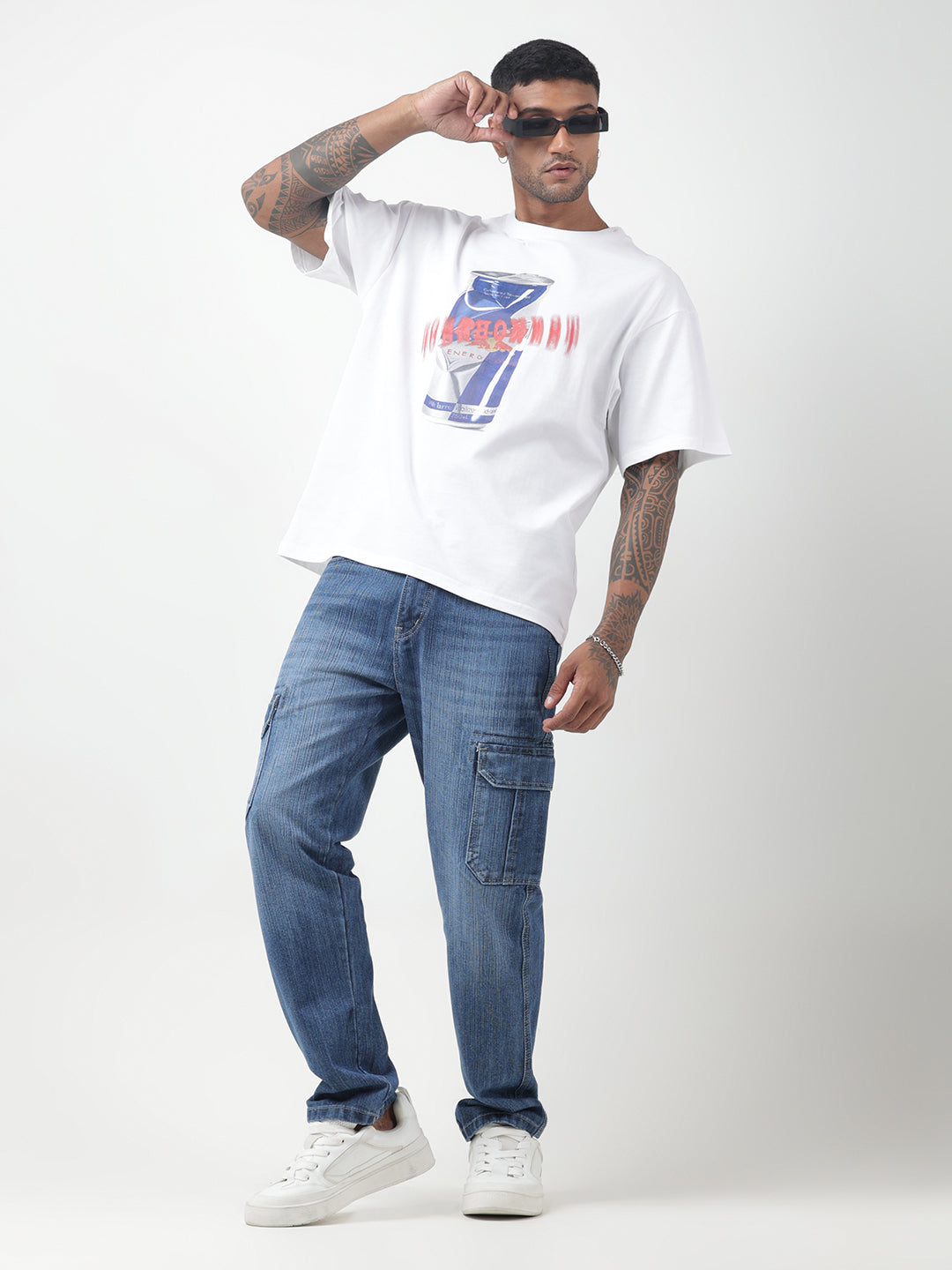 Men's Graphic Print White Oversized T-Shirt