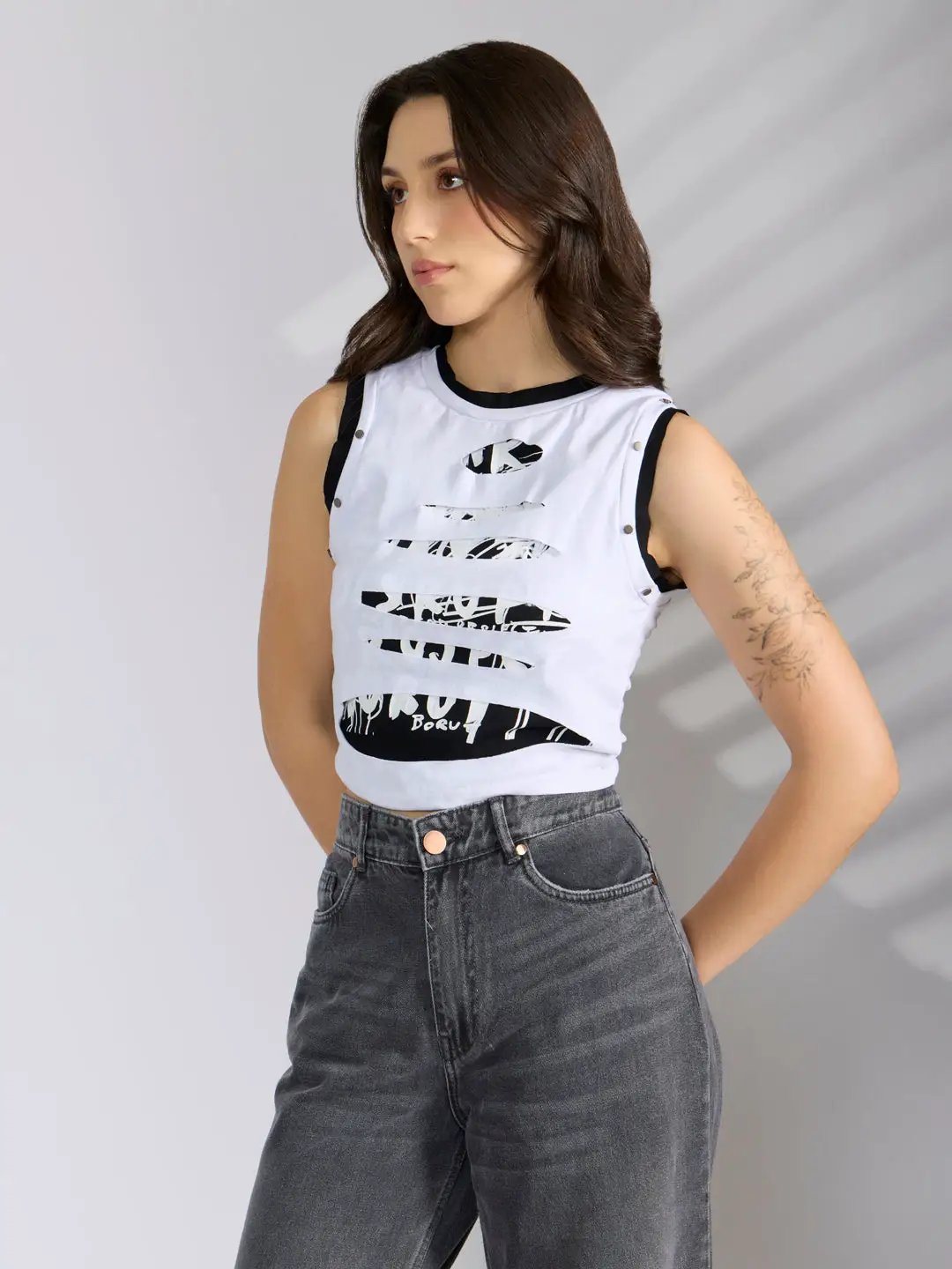 Buy Women's White Distressed Crop Tank Top | Showoffff