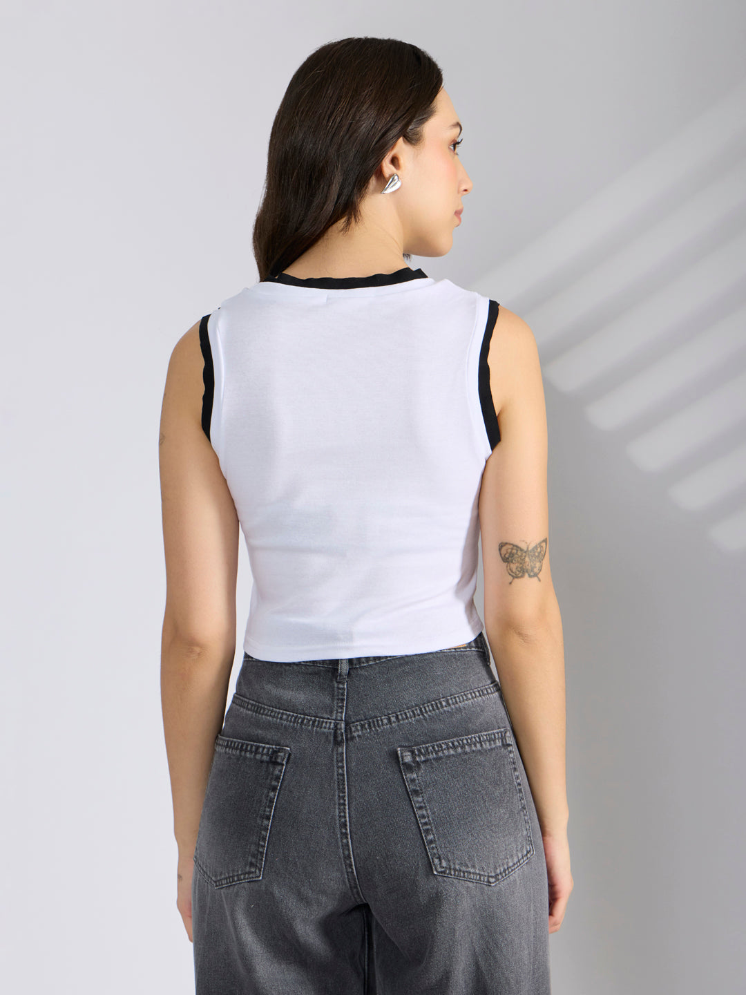 Women’s White Distressed Crop Tank Top