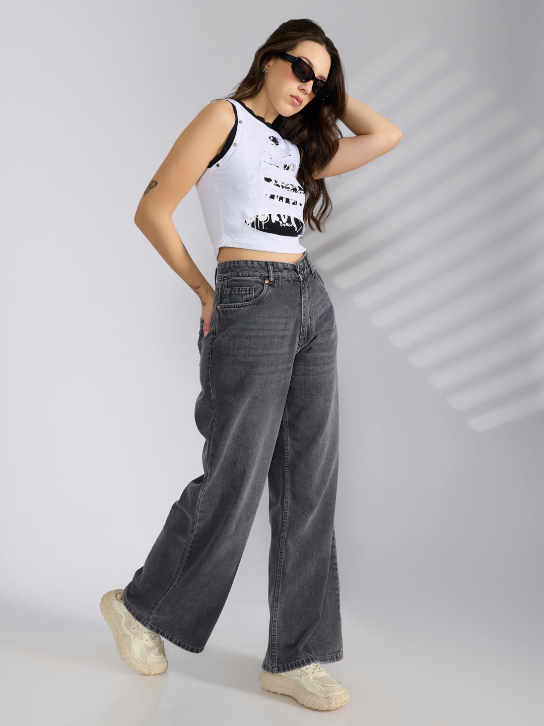 Women’s White Distressed Crop Tank Top