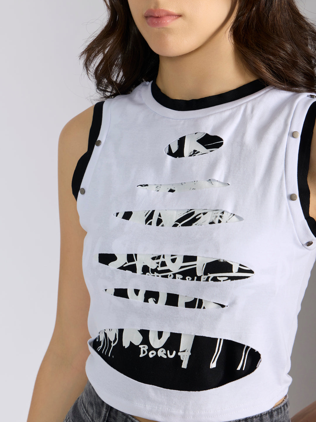 Women’s White Distressed Crop Tank Top