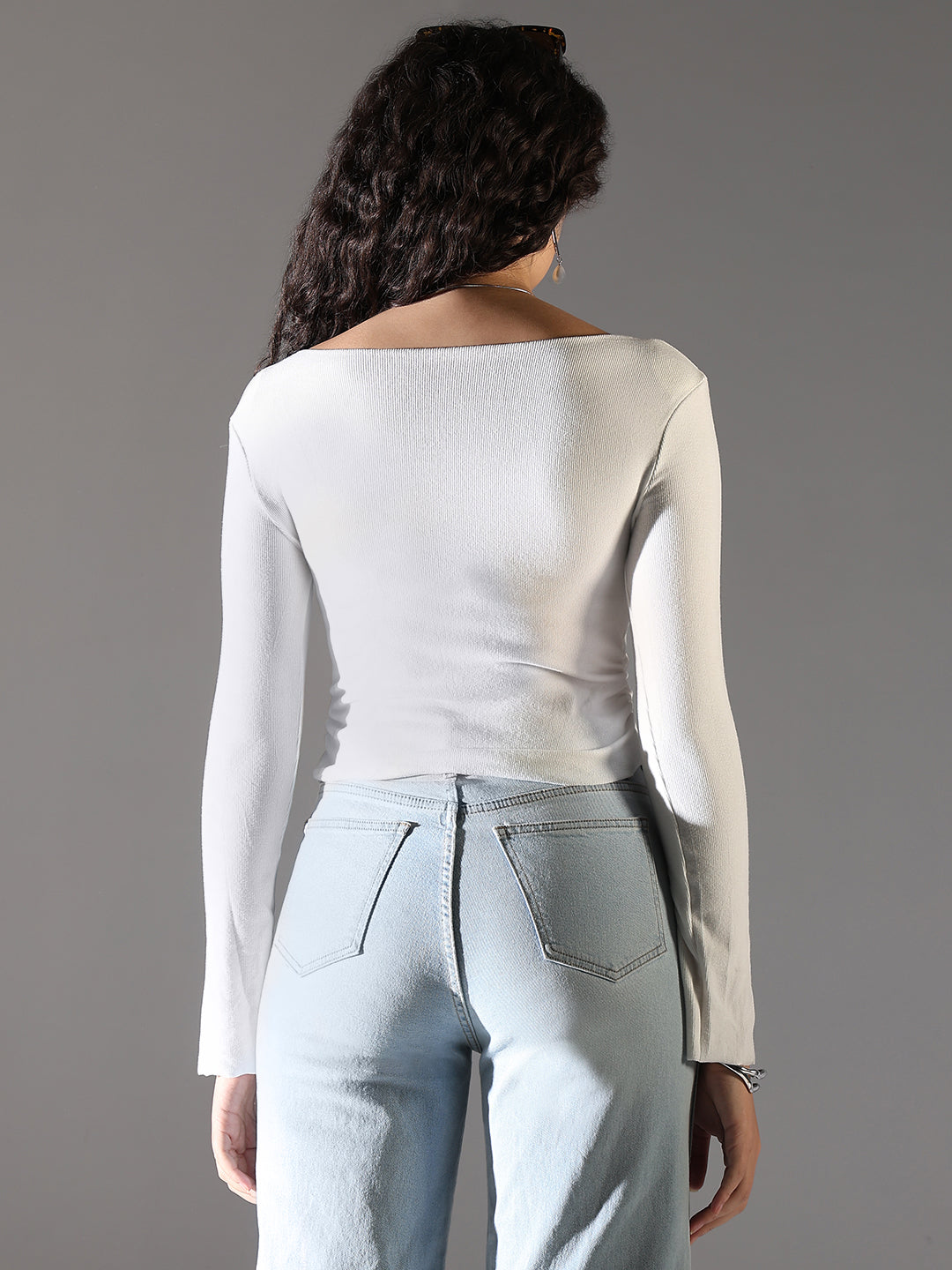 Women White Solid Top