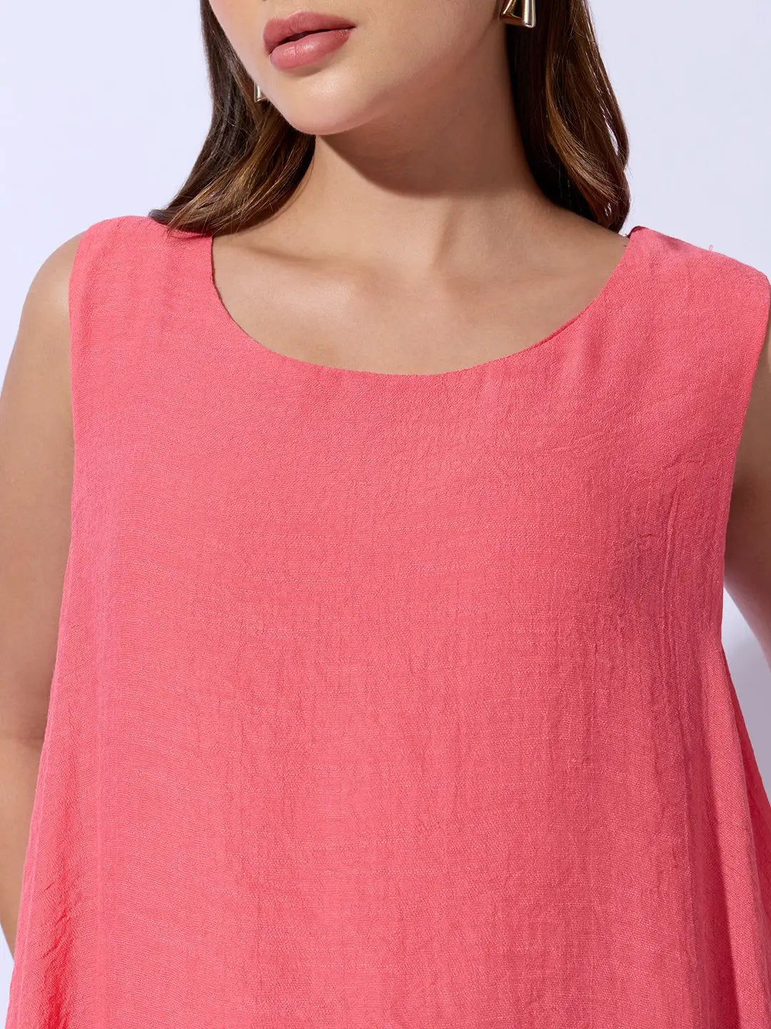 Women's Pink Round Neck Asymmetric Hem Longline Top - Uncategorized from SHOWOFFFF
