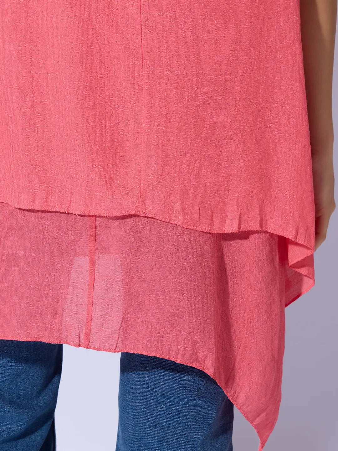 Women's Pink Round Neck Asymmetric Hem Longline Top - Uncategorized from SHOWOFFFF