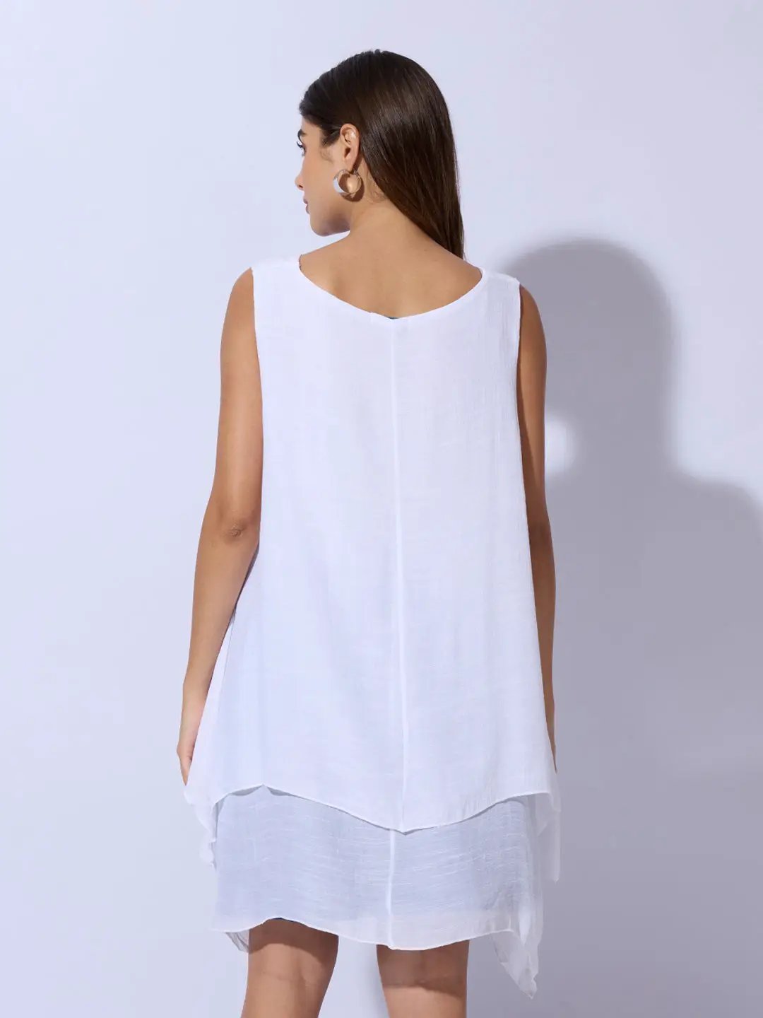 Women's Solid Round Neck White Longline Top