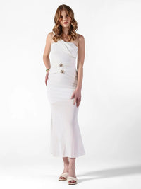 Women's Draped White One-Shoulder Maxi Dress