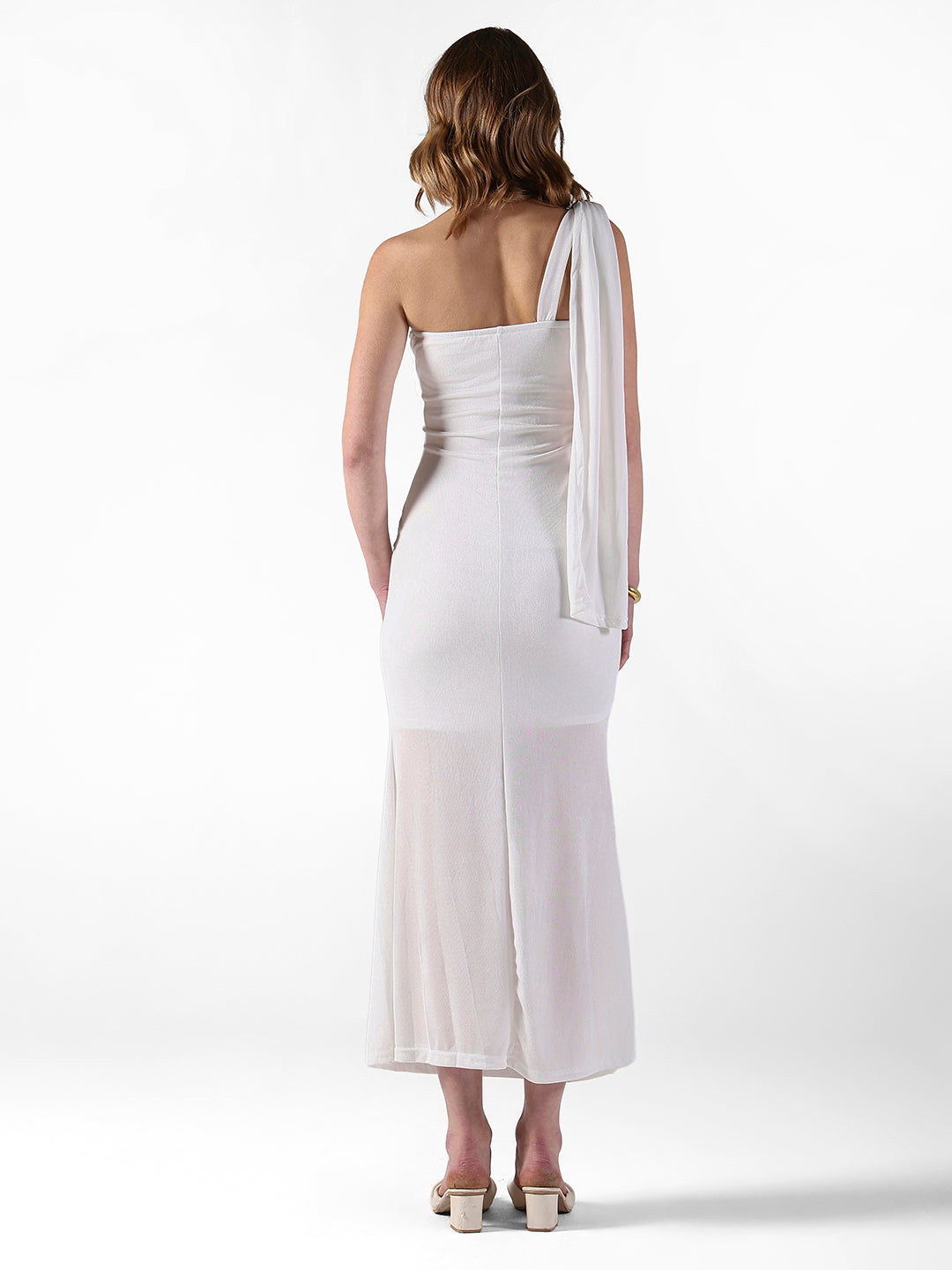 Women's Draped White One-Shoulder Maxi Dress