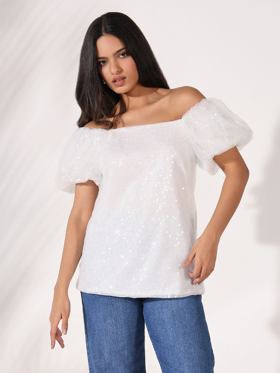 Women White Solid Top