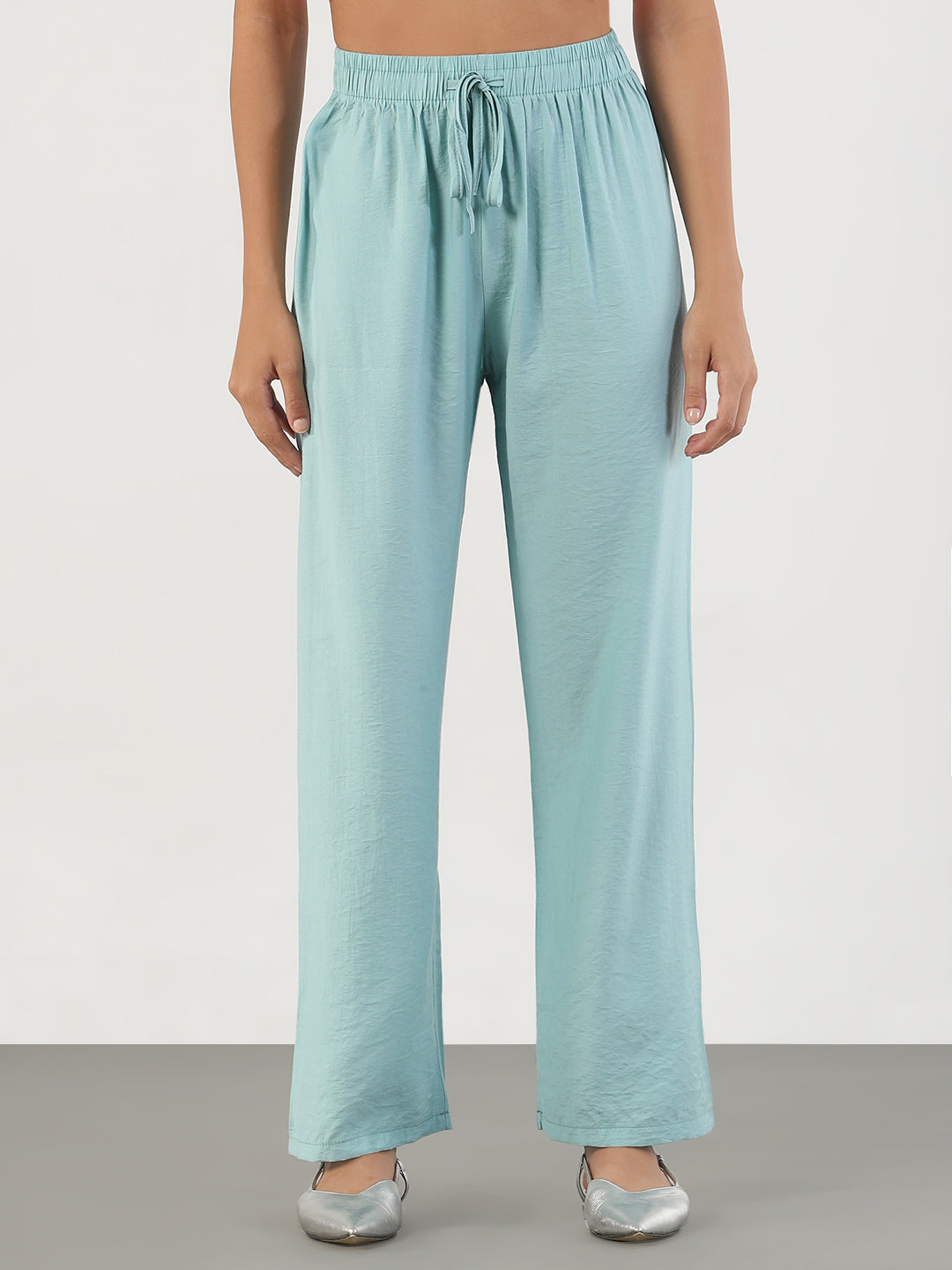 Women Blue Loose Fit Solid Parallel Trousers