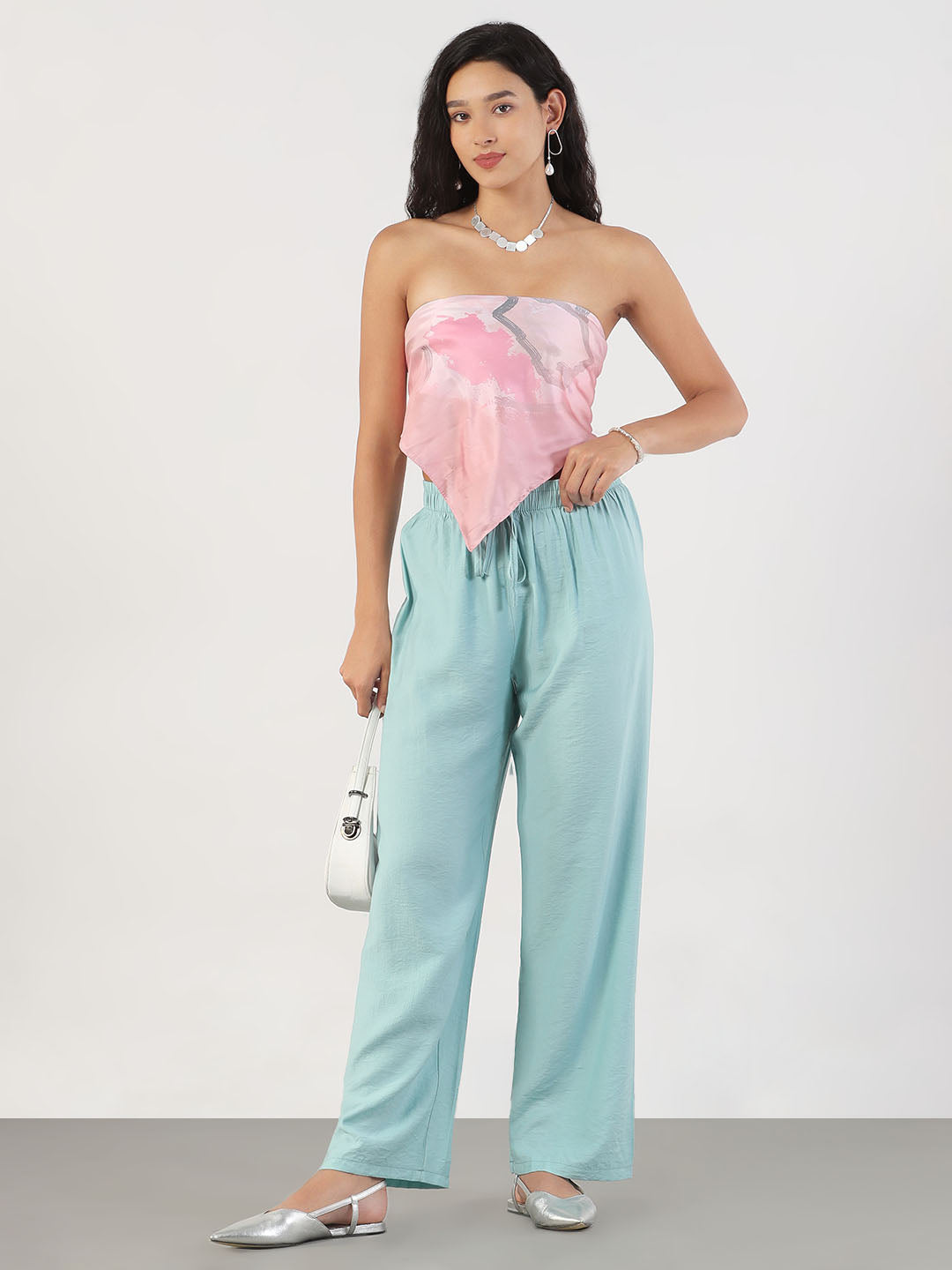 Women Blue Loose Fit Solid Parallel Trousers