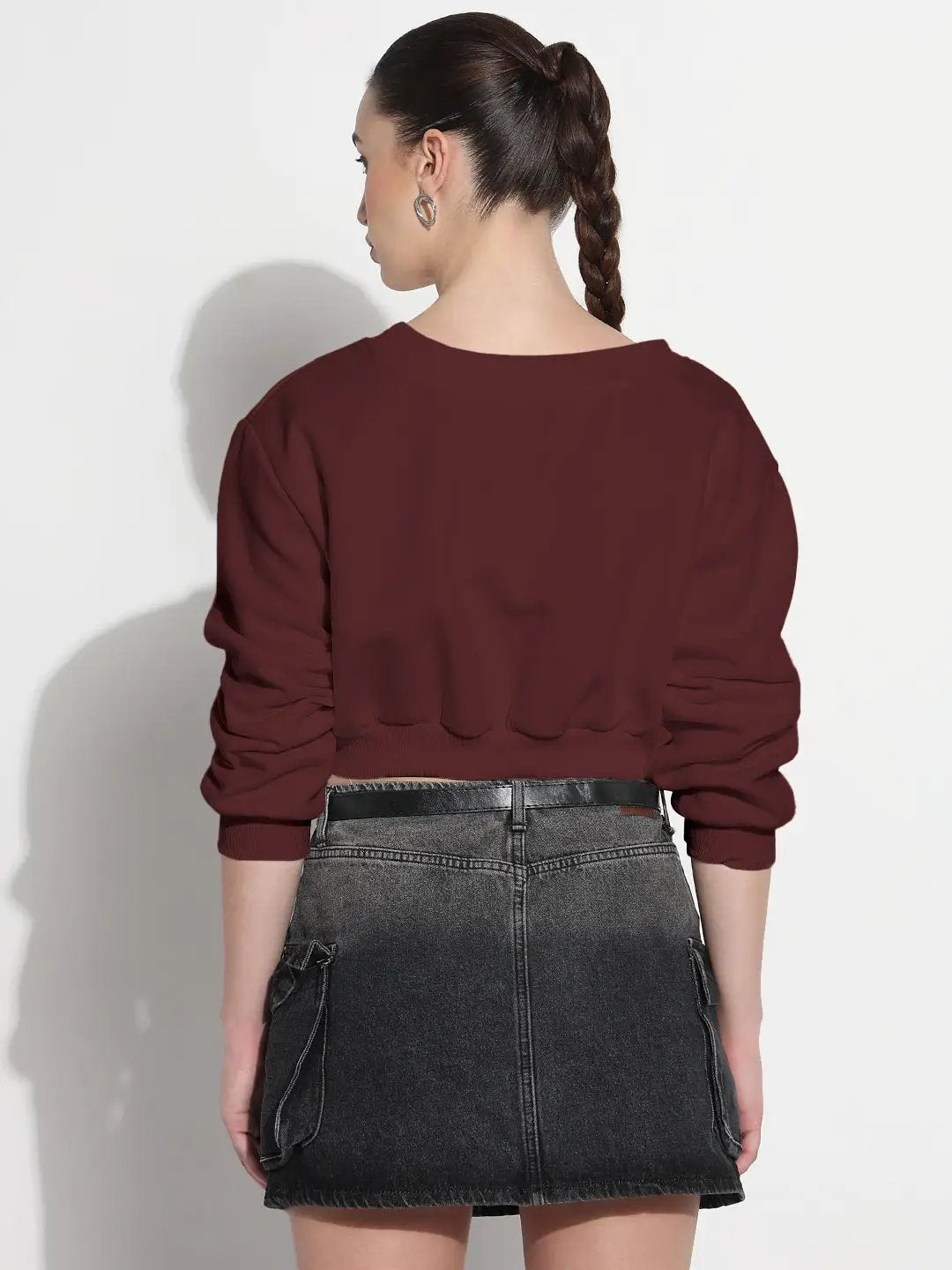 Women's Typography Maroon Relaxed Fit Crew Neck Crop Top - from SHOWOFFFF