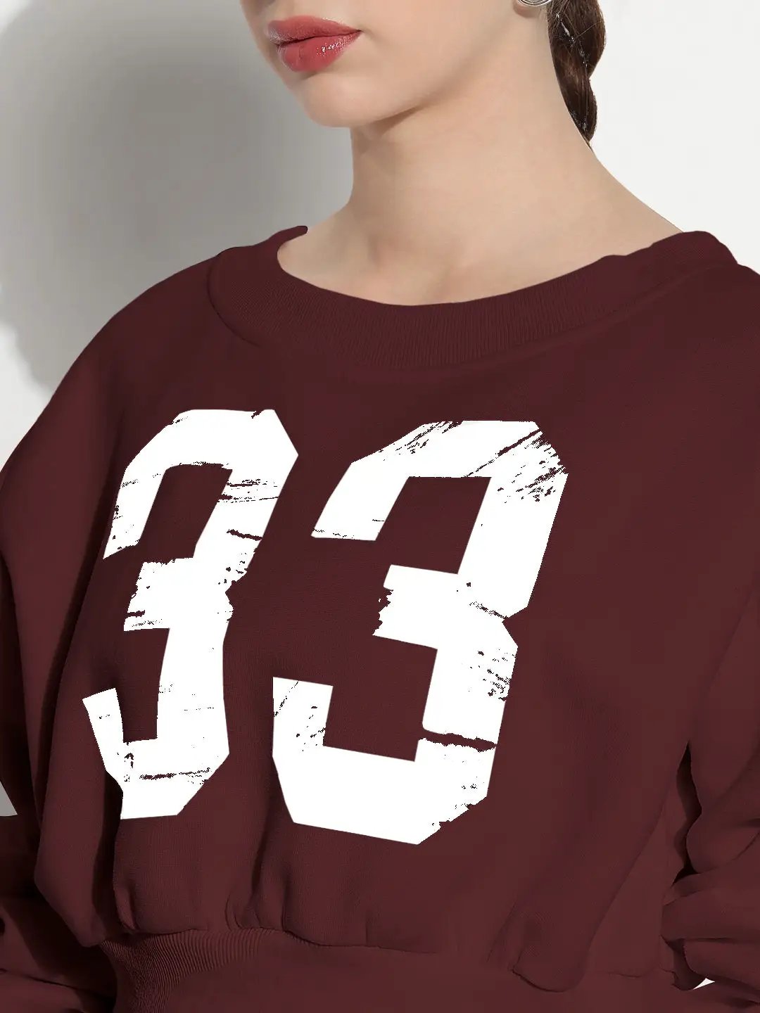 Women's Typography Maroon Relaxed Fit Crew Neck Crop Top - from SHOWOFFFF