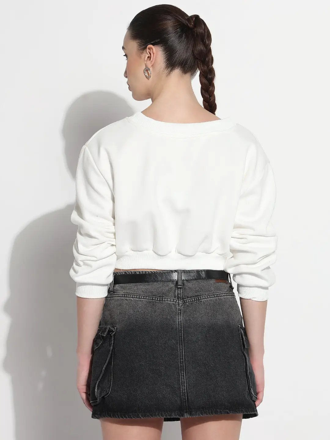 Women's Typography White Relaxed Fit Crew Neck Crop Top - from SHOWOFFFF
