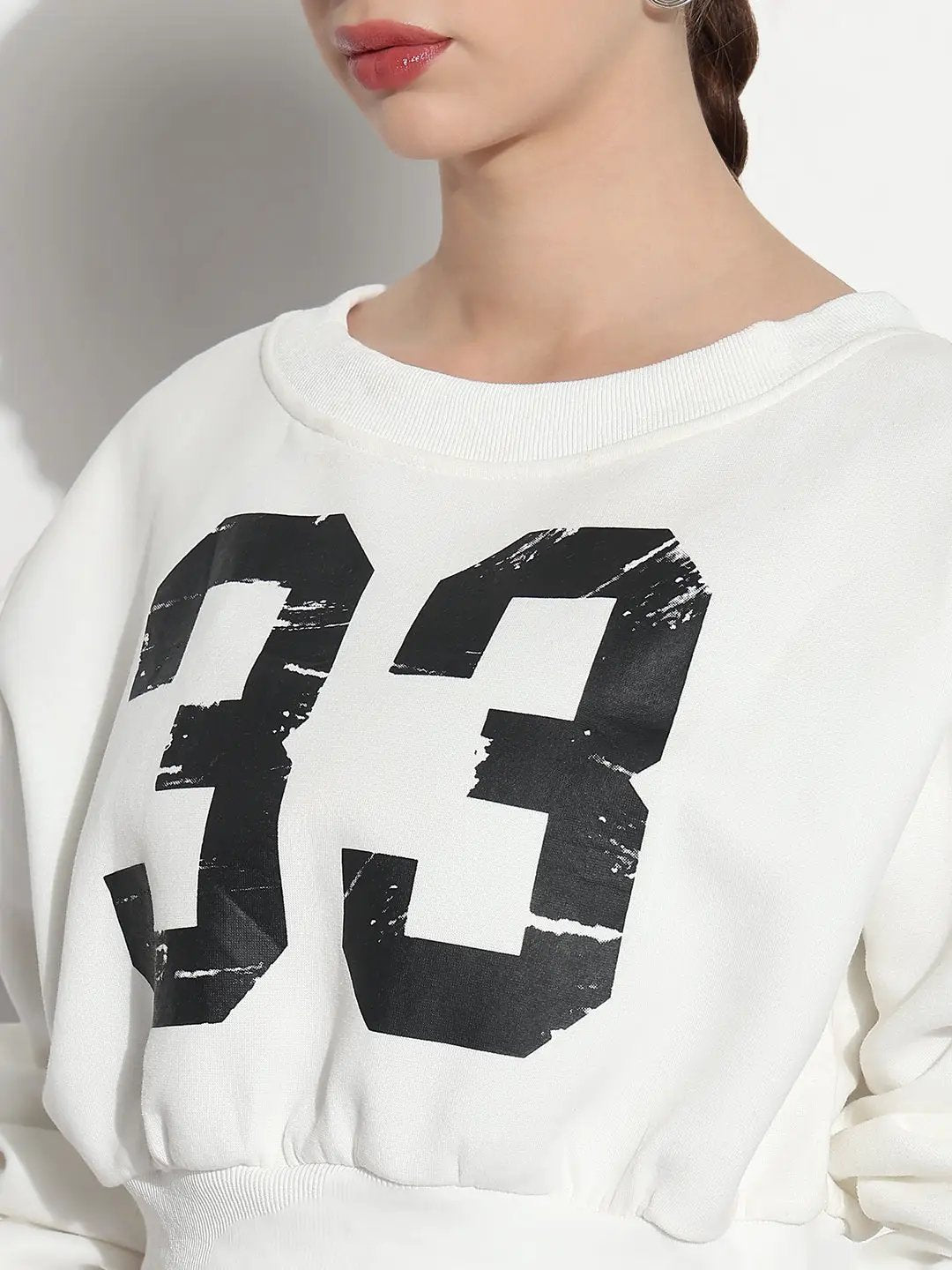 Women's Typography White Relaxed Fit Crew Neck Crop Top - from SHOWOFFFF