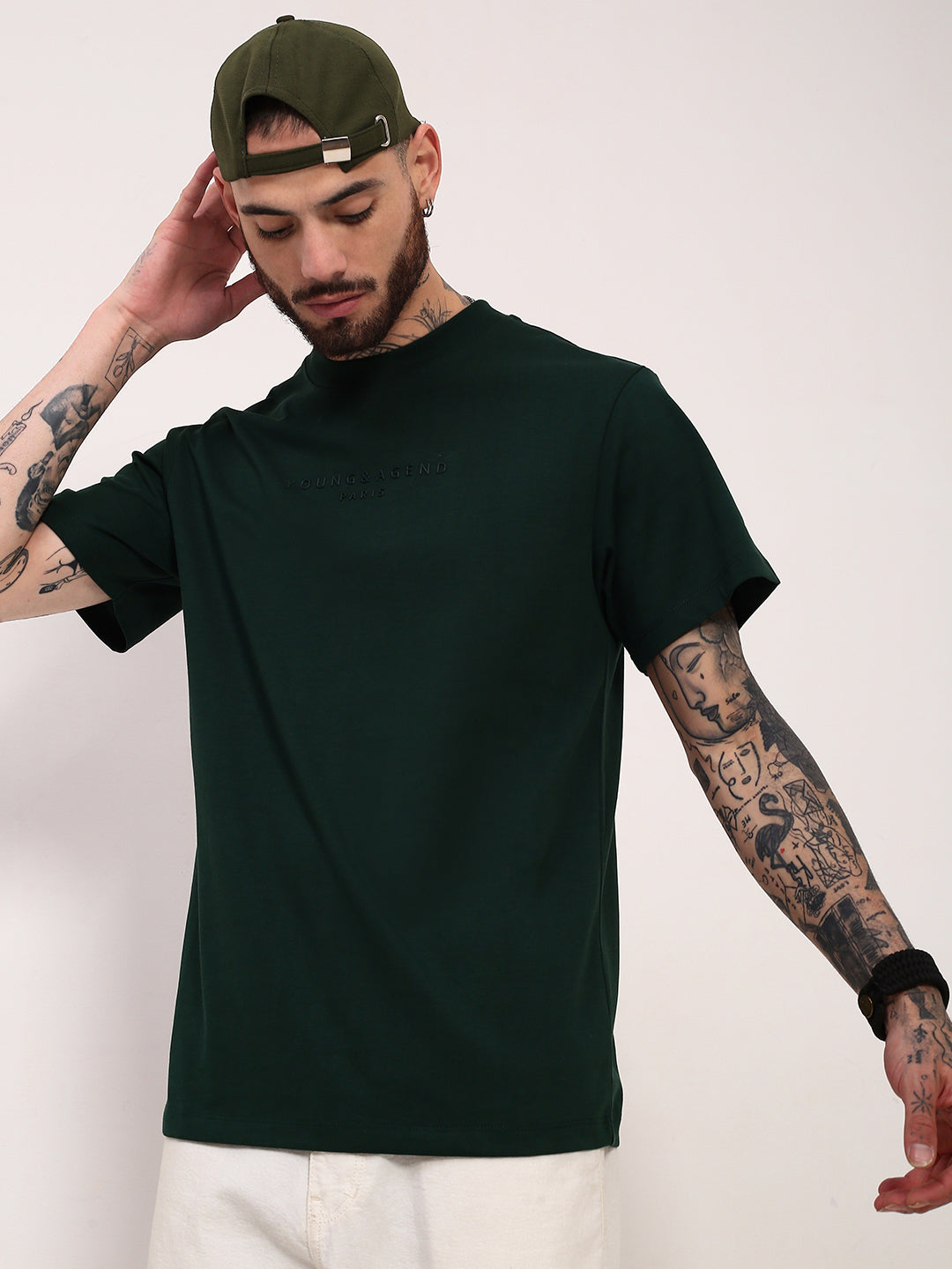 Men Green Solid T Shirt