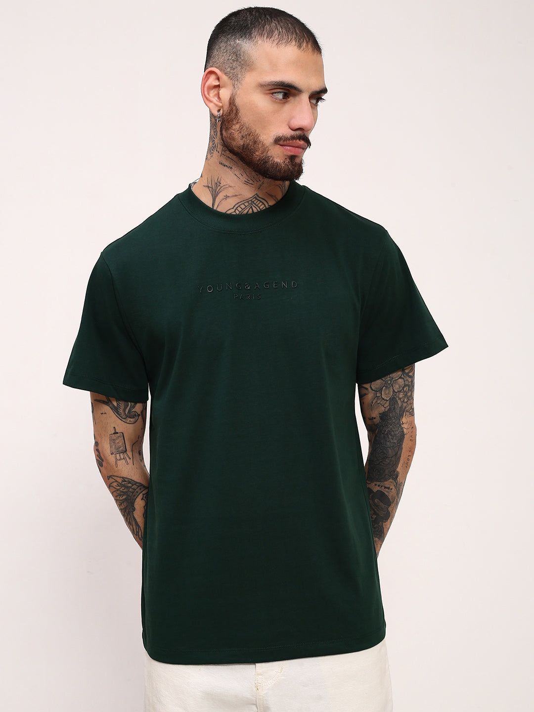 Men Green Solid T Shirt