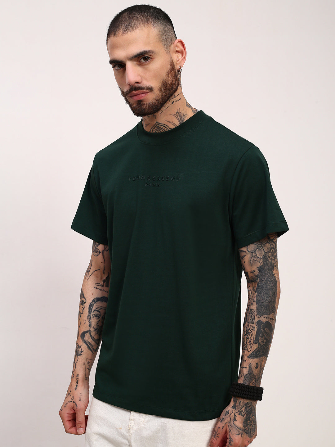 Men Green Solid T Shirt