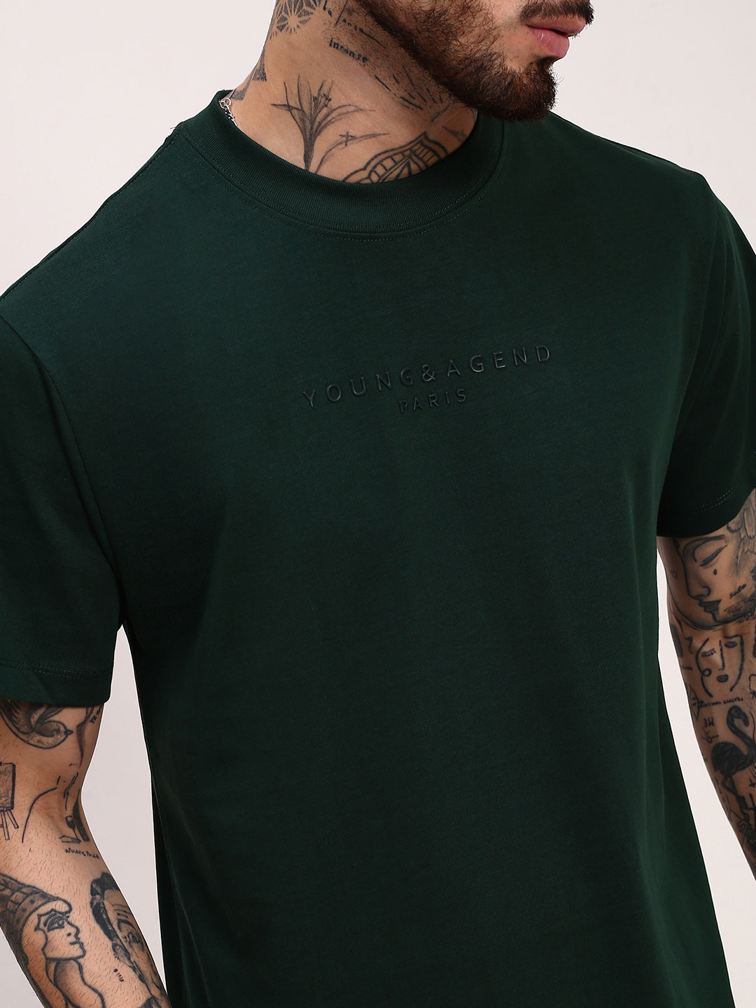 Men Green Solid T Shirt