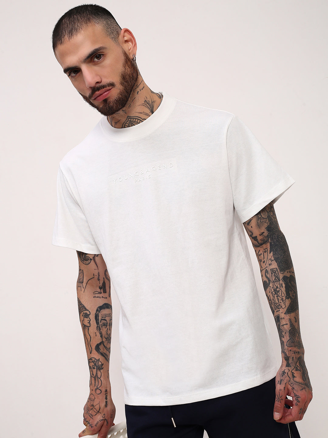 Men White Solid T Shirt