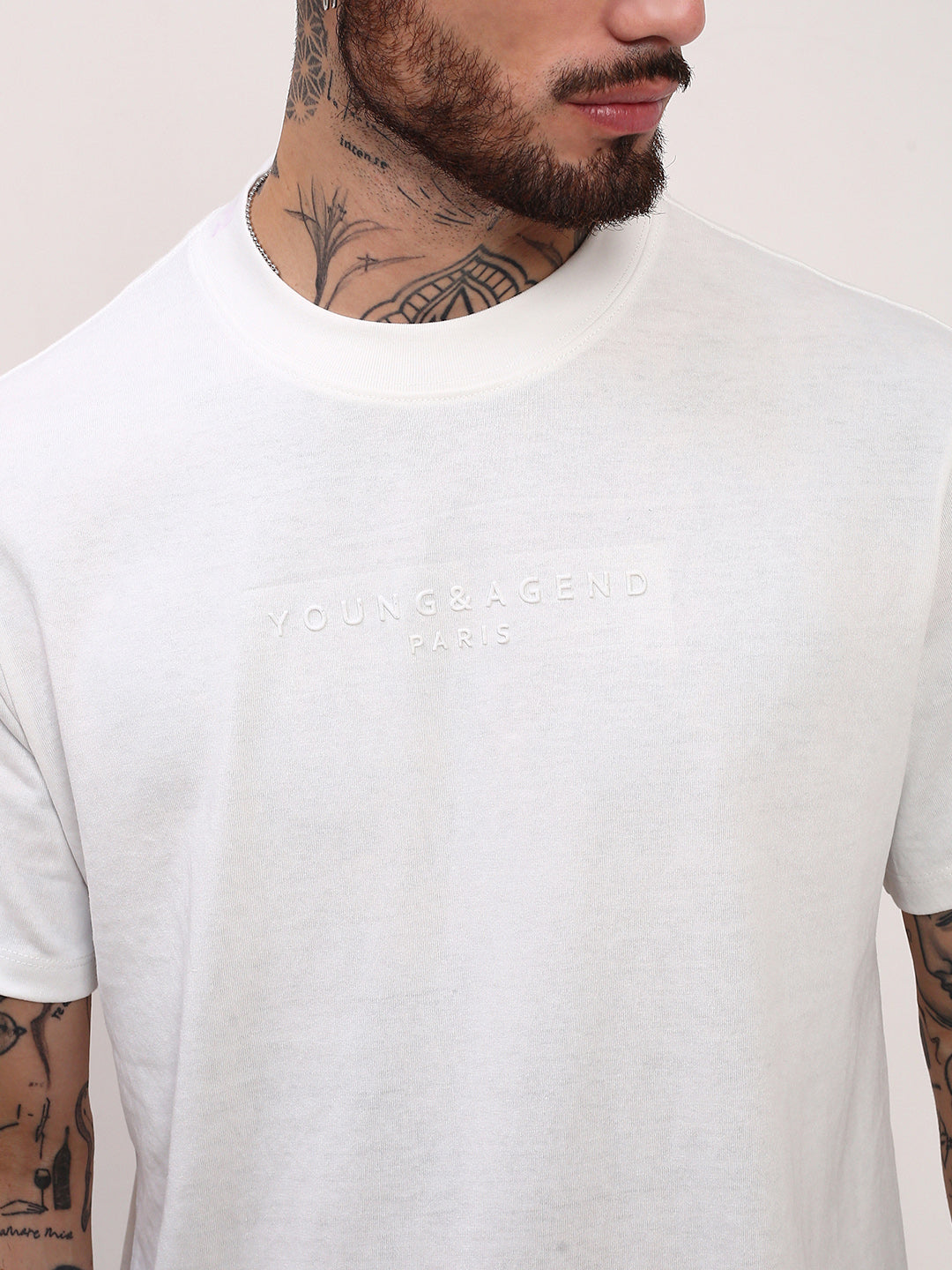 Men White Solid T Shirt