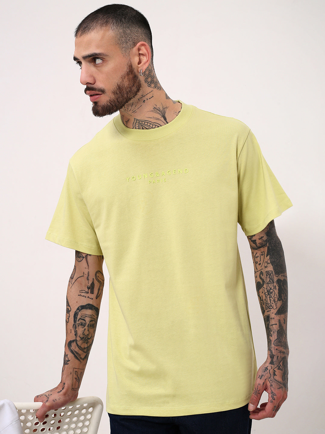 Men Yellow Solid T Shirt