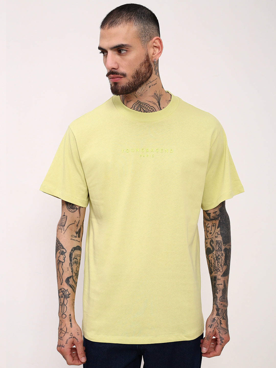 Men Yellow Solid T Shirt