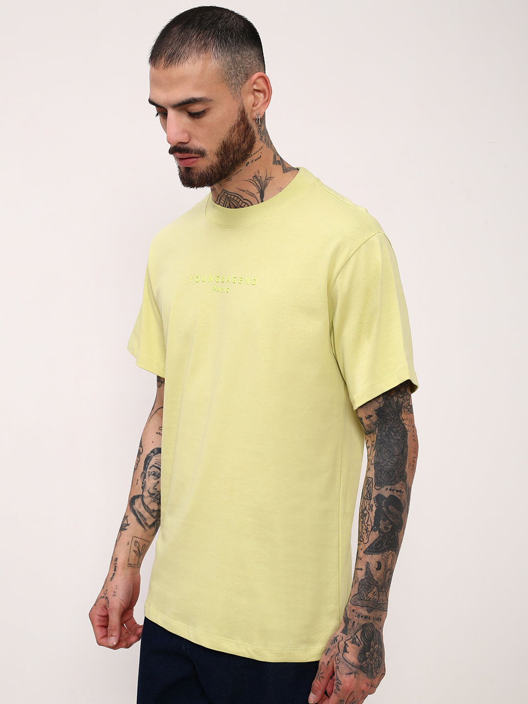 Men Yellow Solid T Shirt