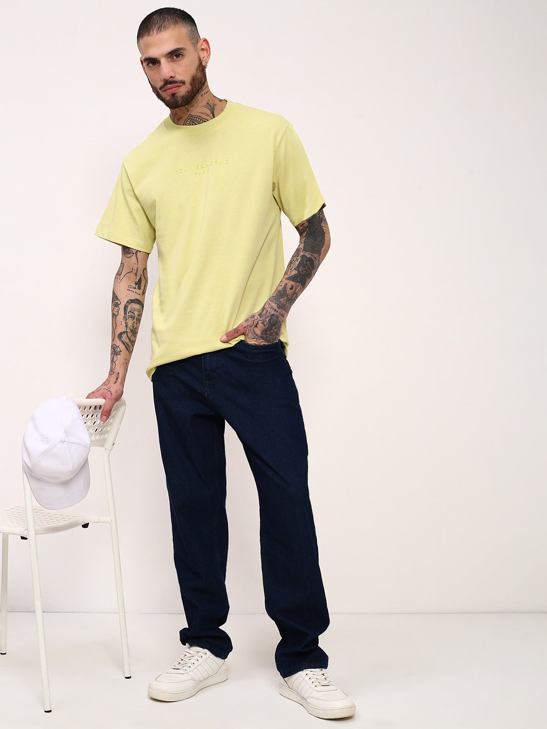 Men Yellow Solid T Shirt