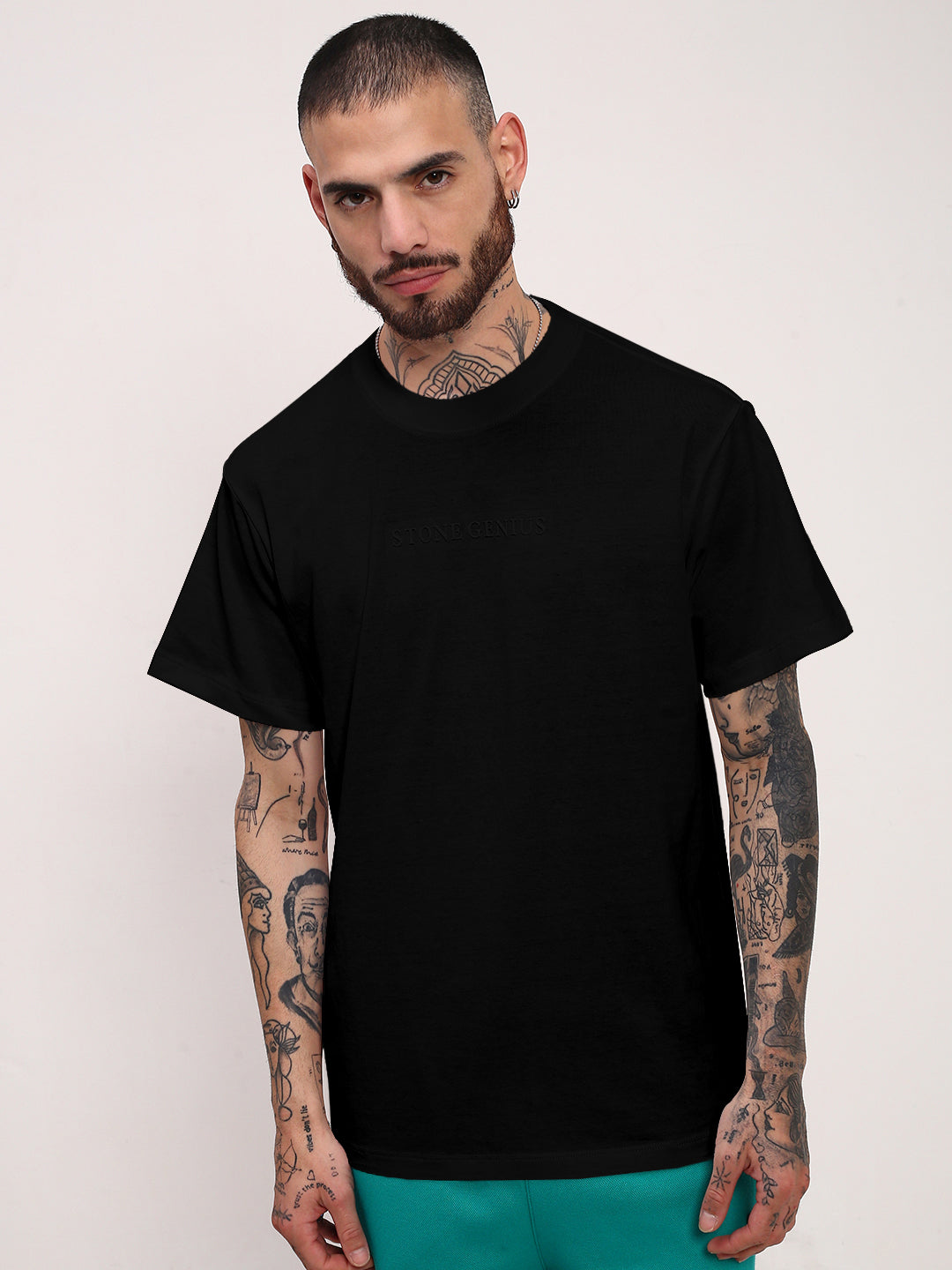 Men's Black Short Sleeves Round Neck Slim Fit T-Shirt